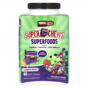 Force Factor, Для детей, Super Chews Superfoods, очень ягодный виноград, 60 жевательных таблеток в Москве - eco-herb.ru | фото