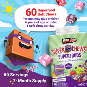 Force Factor, Для детей, Super Chews Superfoods, очень ягодный виноград, 60 жевательных таблеток в Москве - eco-herb.ru | фото