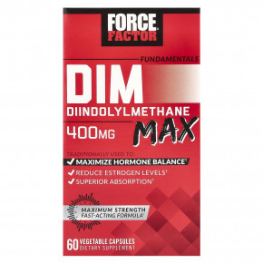 Force Factor, Fundamentals, DIM Max, 400 мг, 60 растительных капсул (200 мг на капсулу) - описание | фото