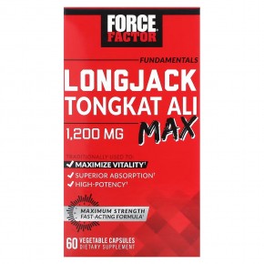 Force Factor, Fundamentals, LongJack Tongkat Ali Max, эврикома длиннолистая, 1200 мг, 60 растительных капсул (600 мг в 1 капсуле) в Москве - eco-herb.ru | фото