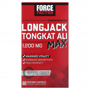 Force Factor, Fundamentals, LongJack Tongkat Ali Max, эврикома длиннолистая, 1200 мг, 60 растительных капсул (600 мг в 1 капсуле) в Москве - eco-herb.ru | фото