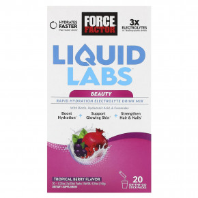 Force Factor, Liquid Labs Beauty, смесь для быстрого увлажнения и электролитов, тропические ягоды, 20 пакетиков по 7 г (0,25 унции) в Москве - eco-herb.ru | фото