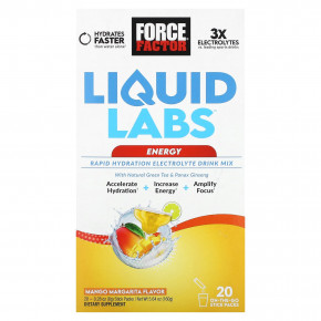 Force Factor, Liquid Labs, Energy, манго и маргарита, 20 пакетиков по 8 г (0,28 унции) в Москве - eco-herb.ru | фото