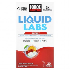Force Factor, Liquid Labs, Energy, фруктовый пунш, 20 пакетиков по 8 г (0,28 унции) - описание