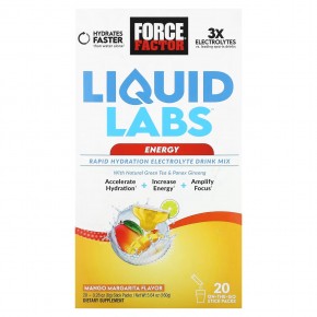 Force Factor, Liquid Labs, Energy, манго и маргарита, 20 пакетиков по 8 г (0,28 унции) - описание