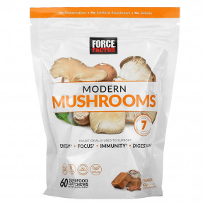 Force Factor, Modern Mushrooms®, булочка с корицей, 60 жевательных таблеток - описание