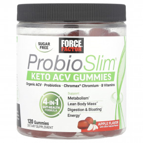 Force Factor, ProbioSlim®, жевательные мармеладки с кето-уравновешиванием, яблоко, 120 жевательных таблеток - описание | фото