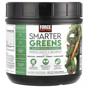 Force Factor, Smarter Greens ™, суперфуд в порошке, без добавок, 420 г (14,8 унции) - описание | фото
