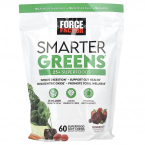 Force Factor, Smarter Greens®, Summer Berry, 60 жевательных таблеток из суперфуда в Москве - eco-herb.ru | фото