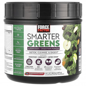 Force Factor, Smarter Greens®, суперфуды и порошок для улучшения пищеварения, гранат и ягоды, 477 г (16,8 унции) - описание | фото