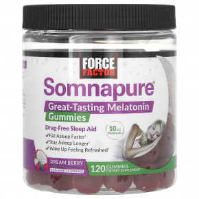 Force Factor, Somnapure®, вкусные жевательные таблетки с мелатонином, ягодный вкус, 10 мг, 120 жевательных таблеток (5 мг в 1 таблетке) в Москве - eco-herb.ru | фото