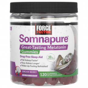Force Factor, Somnapure®, вкусные жевательные таблетки с мелатонином, ягодный вкус, 120 жевательных таблеток (5 мг в 1 таблетке) - описание | фото