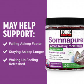 Force Factor, Somnapure®, вкусные жевательные таблетки с мелатонином, ягодный вкус, 120 жевательных таблеток (5 мг в 1 таблетке) в Москве - eco-herb.ru | фото