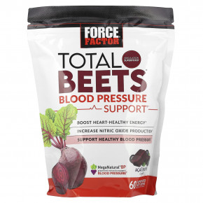 Force Factor, Total Beets®, поддержка артериального давления, ягоды асаи, 60 жевательных таблеток - описание | фото