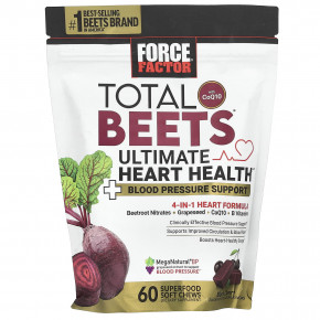 Force Factor, Total Beets® с коэнзимом Q10, Ultimate Heart Health, черная вишня, 60 жевательных таблеток Superfood - описание | фото