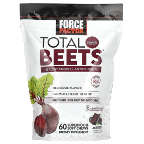 Force Factor, Total Beets®, здоровая энергия и антиоксиданты, ягоды асаи, 60 жевательных таблеток Superfood - описание | фото