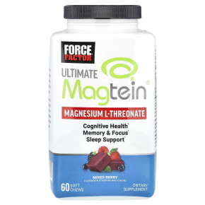 Force Factor, Ultimate Magtein®, L-треонат магния, ягодное ассорти, 60 жевательных таблеток в Москве - eco-herb.ru | изображение Force Factor, Ultimate Magtein®, L-треонат магния, ягодное ассорти, 60 жевательных таблеток в Москве - eco-herb.ru | фото