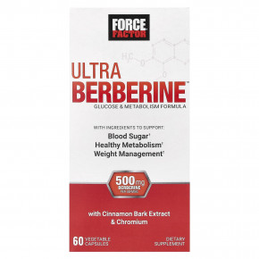 Force Factor, Ultra Berberine, средство для поддержания метаболизма глюкозы, 60 растительных капсул (250 мг в 1 капсуле) - описание | фото