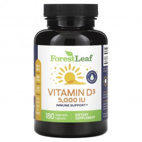Forest Leaf, Витамин D3, 5000 МЕ, 180 растительных капсул - описание