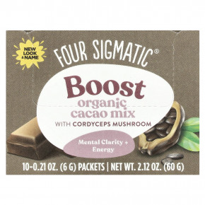 Four Sigmatic, Boost, органическая смесь для приготовления какао с грибом кордицепсом, 10 пакетиков по 6 г (0,21 унции) - описание | фото