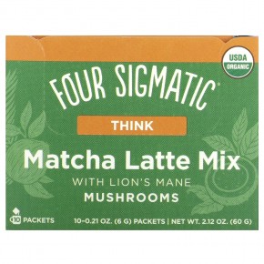 Four Sigmatic, Think, органическая смесь для латте матча с грибами ежовиком гребенчатым, 10 пакетиков по 6 г (0,21 унции) - описание