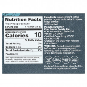 Four Sigmatic, растворимый органический кофе с грибами рейши и чага, успокаивающий, средней обжарки, 10 пакетиков по 2,5 г (0,09 унции) в Москве - eco-herb.ru | фото