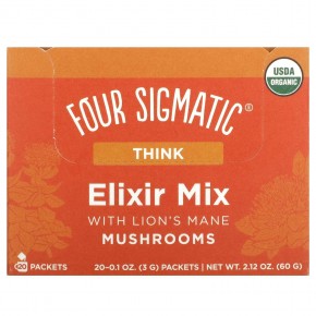 Four Sigmatic, Think, органическая смесь эликсира с грибом ежовиком гребенчатым и родиолой, без кофеина, 20 пакетиков по 3 г (0,1 унции) - описание