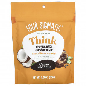 Four Sigmatic, Think Organic Creamer, без молочных продуктов, какао и кокос, 120 г (4,23 унции) - описание | фото