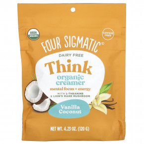 Four Sigmatic, Think Organic Creamer, без молочных продуктов, ваниль и кокос, 120 г (4,23 унции) - описание | фото