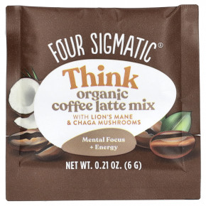 Four Sigmatic, Think, смесь для приготовления органического латте с ежовиком гребенчатым и грибом чага, 10 пакетиков по 6 г (0,21 унции) в Москве - eco-herb.ru | фото