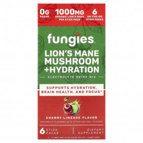 Fungies, ежовик гребенчатый, гриб, гидратация, смесь для приготовления электролитического напитка, вишневый лаймад, 6 пакетиков по 8 г (0,28 унции) - описание
