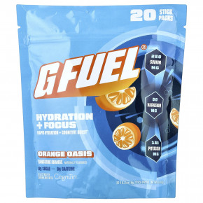 G FUEL, Hydration + Focus, смесь для приготовления электролитического напитка с Cognizin®, со вкусом апельсина, 20 пакетиков-стиков по 6 г (0,21 унции) - описание