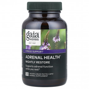 Gaia Herbs, Adrenal Health, для ночного восстановления, 120 веганских жидких капсул Phyto-Cap в Москве - eco-herb.ru | фото