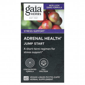 Gaia Herbs, Adrenal Health®, Jump Start, 60 веганских жидких фитокапсул - описание | фото