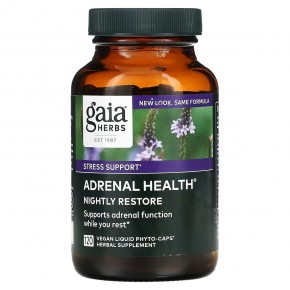 Gaia Herbs, Adrenal Health, для ночного восстановления, 120 веганских жидких капсул Phyto-Cap - описание