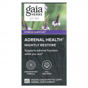 Gaia Herbs, Adrenal Health, ночное восстановление, 60 растительных капсул Phyto-Caps - описание | фото