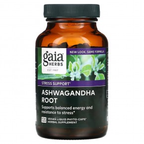 Gaia Herbs, Корень ашваганда, 120 веганских фито-капсул с жидкостью - описание