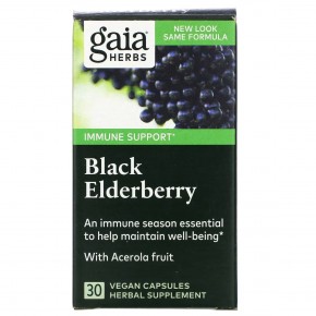 Gaia Herbs, черная бузина с фруктами ацеролы, 30 веганских капсул - описание
