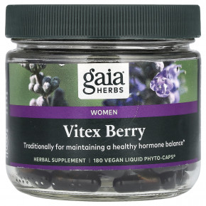 Gaia Herbs, Vitex Berry для женщин, 1000 мг, 180 веганских жидких фитокапсул (500 мг на капсулу) - описание | фото