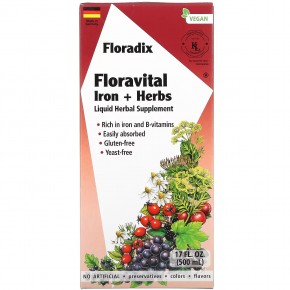 Floradix, Floravital Iron + Herbs, 500 мл (17 жидк. Унций) - описание