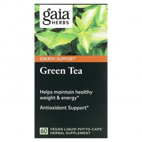 Gaia Herbs, Зеленый чай, 60 веганских жидких фитокапсул в Москве - eco-herb.ru | фото