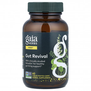 Gaia Herbs, Gut Revival, восстановление кишечника, 60 капсул с фитокапсулами - описание | фото