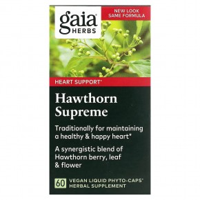 Gaia Herbs, Hawthorn Supreme, 60 растительных капсул с жидкостью в Москве - eco-herb.ru | фото
