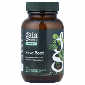 Gaia Herbs, корень кава, 60 веганских капсул Phyto-Caps® - описание | фото