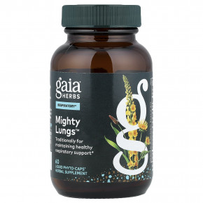 Gaia Herbs, Mighty Lungs™, для поддержки лёгких, 60 капсул Phyto-Caps® - описание | фото