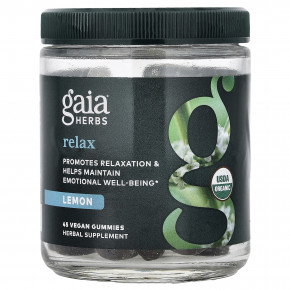 Gaia Herbs, Relax, жевательные мармеладки, со вкусом лимона, 45 веганских жевательных мармеладок - описание | фото