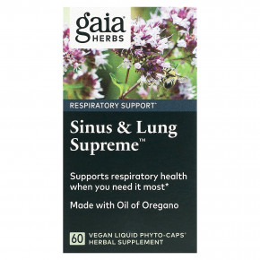 Gaia Herbs, Sinus & Lung Supreme, 60 веганских жидких фитокапсул - описание | фото