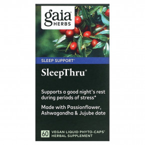 Gaia Herbs, SleepThru, 60 растительных фито-капсул с жидкостью - описание