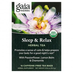 Gaia Herbs, травяной чай, для сна и расслабления, без кофеина, 16 чайных пакетиков, 27,2 г (0,96 унции) в Москве - eco-herb.ru | фото
