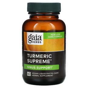 Gaia Herbs, Turmeric Supreme, поддержка носовых пазух, 60 веганских жидких фитокапсул в Москве - eco-herb.ru | фото